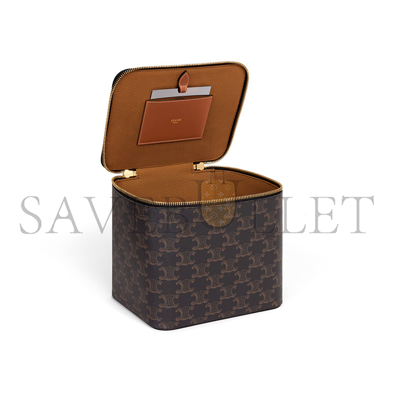 CELINE SQUARE VANITY CASE IN TRIOMPHE CANVAS AND CALFSKIN 4M0942CZJ.04LU (18*14.5*15cm)